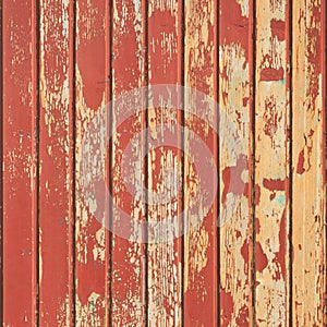 Vintage vertical wooden planks with sloughed red paint as background