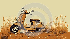 Vintage Vespa Scooter Illustration In Dark Beige And Amber