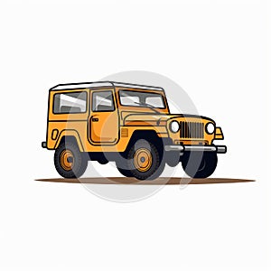 Vintage Vibe: Hand-drawn Orange Jeep On White Background