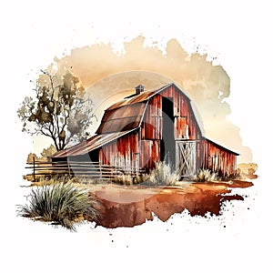 Vintage Vibes: Old Western Barn Farm in Stunning Watercolor AI Generated