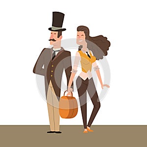 Vintage victorian cartoon gents retro people vector. Style fashion old people victorian gentleman clothing antique