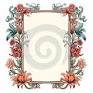 Vintage Victorian-inspired Floral Frame Design On White Background
