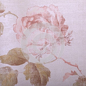 Vintage victorian wallpaper with rose floral pattern close up