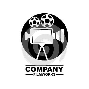 Vintage video camera logo vector