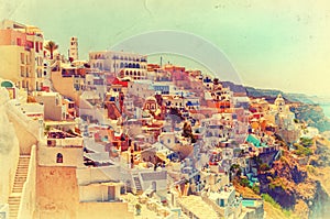 Vintage view of amazing Thira.