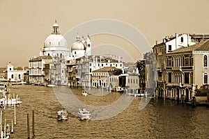 Vintage view of a canal in Venice, Italy