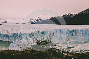 Vintage View of Glaciar in Argentina. Ice cold