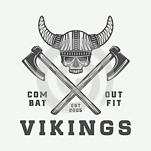 Vintage vikings logo, label, emblem, badge in retro style