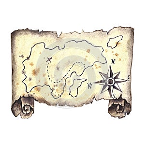 Vintage vintage map, treasure island. Watercolor illustrations are made by hand, in isolation. For banners, flyers