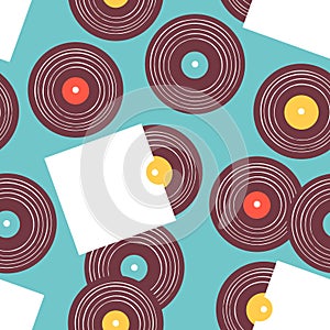 Vintage vinyl music album seamless pattern