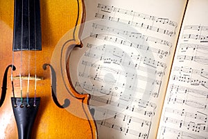 Vintage viola on sheet music