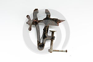 Vintage vise on a white background
