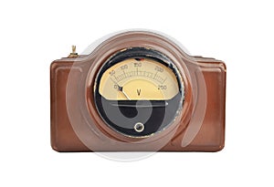 Vintage voltmeter on white