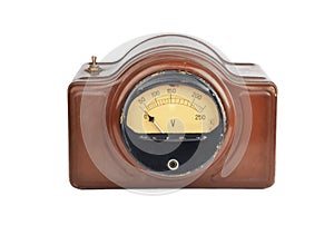 Vintage voltmeter on white