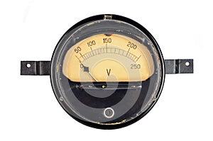 Vintage voltmeter on white