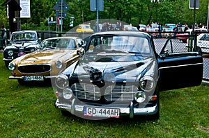 Old veteran classic Swedish car Volvo Amazon, P1800 and Saab 95