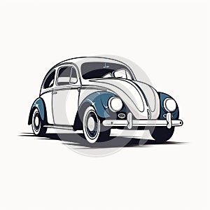 Vintage Vw Beetle Concept Car Illustration In Dark White And Blue