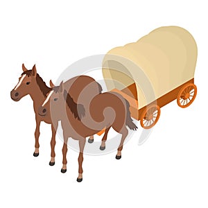 Vintage wagon icon isometric vector. Wild west covered wood wagon drawn by horse