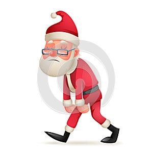 Vintage Walk Tired Sad Weary Santa Claus Character Icon Retro Christmas Cartoon Design Vector Illustration