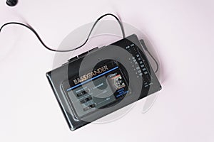 Vintage walkman on pink background