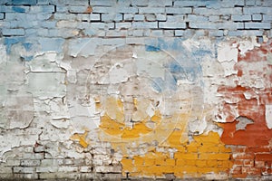 Vintage wall with damaged plaster, old color paint texture background