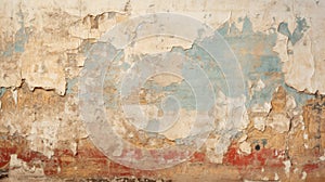 Vintage wall with rough cracked paint, old fresco texture background