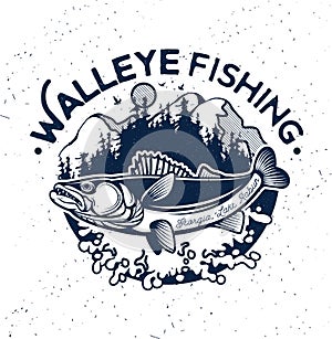 Vintage Walleye Fishing Emblem and Label.