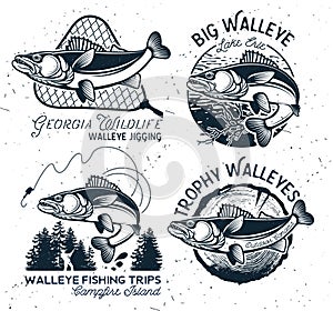 Vintage Walleye Fishing Emblems and Labels.