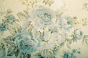 Vintage wallpaper with blue floral victorian pattern