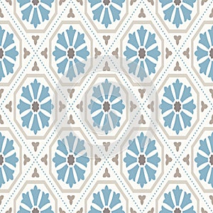 Vintage wallpaper. Modern geometric pattern, inspired by old wallpapers. Nice retro colors - grey beige and calm blue.