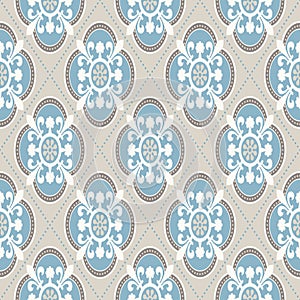 Vintage wallpaper. Modern geometric pattern, inspired by old wallpapers. Nice retro colors - grey beige and calm blue.