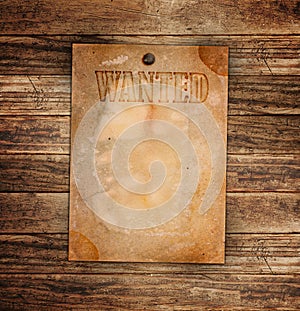 Vintage wanted poster on a wooden