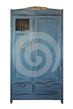 Vintage wardrobe, old furniture. Shabby style interior, furniture from rustic chalk paint. Handmade Provence room style