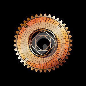 Vintage watch mechanical element Vector golden, copper gears wheels. Steampunk illustration