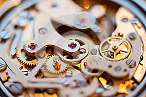 Vintage watch movement close-up. photo