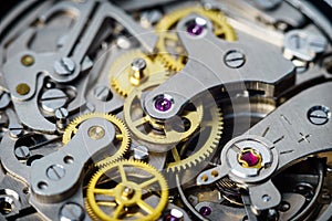 Vintage watch part details of chronograph movement.