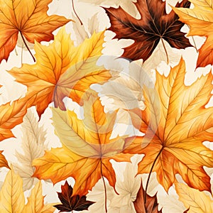 Vintage Watercolor Autumn Leaves Seamless Pattern AI Generated