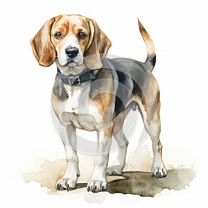 Vintage Watercolor Beagle Dog Illustration By Gianni Strino