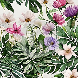 1225 Vintage Watercolor Botanicals: A vintage and botanical-inspired background featuring vintage watercolor illustrations of fl photo