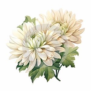 Vintage Watercolor Chrysanthemum Clipart On White Background