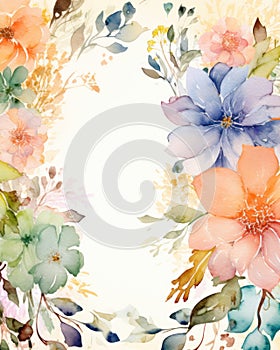 Vintage Watercolor Flowers Frame on Old Paper Background AI Generated