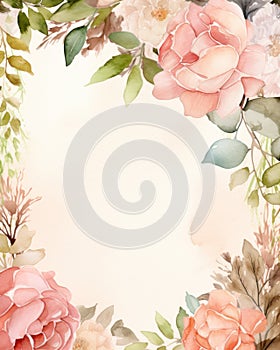 Vintage Watercolor Flowers Frame on Old Paper Background AI Generated