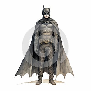 Vintage Watercolor Illustration Of Batman Character With Realistic Details