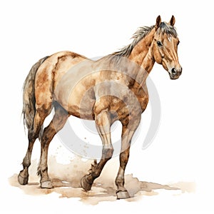 Vintage Watercolor Illustration Of A Walking Horse