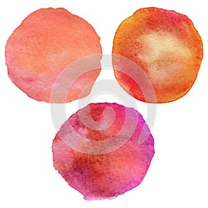 Vintage watercolor painted circle backgrounds. Watercolor vector stains `Summer Sunset Set