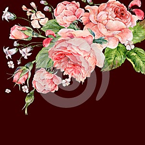 Vintage watercolor pink english roses