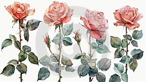 vintage watercolor roses collection , floral designs. Botanical illustrations. Perfect for artistic decoration