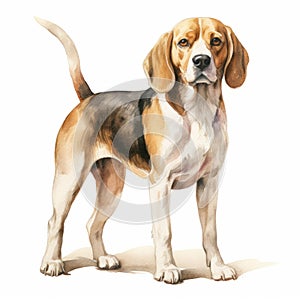 Vintage Watercolored Beagle Full Body Portrait Illustration