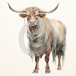 Vintage Watercolored Bull Painting With Moody Colors And Detailed Rendering