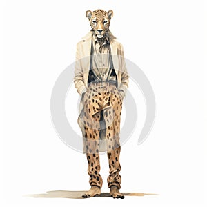 Vintage Watercolored Cheetah Man Sketch In Classicist Style photo